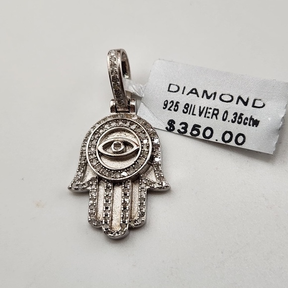REAL Diamond Hamsa Pendant, Evil Eye Pendant, Free Appraisal, Genuine Diamonds - Picture 1 of 5